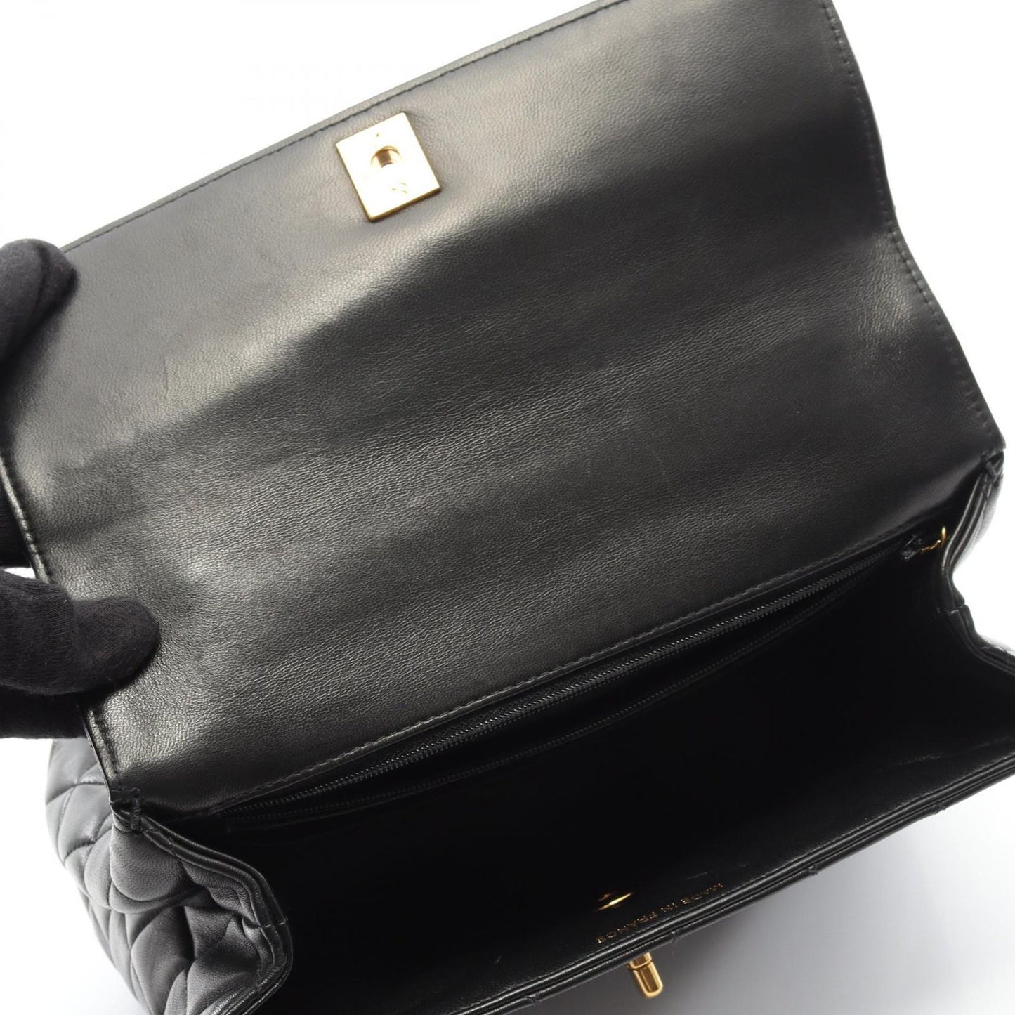 Chanel Handbag Matelasse Top Handle Black Lambskin Matelasse Handbag Ladies