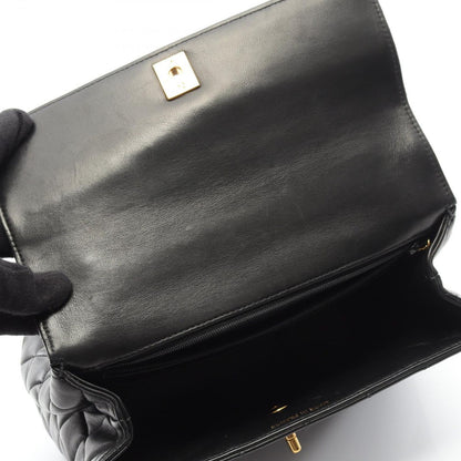Chanel Handbag Matelasse Top Handle Black Lambskin Matelasse Handbag Ladies
