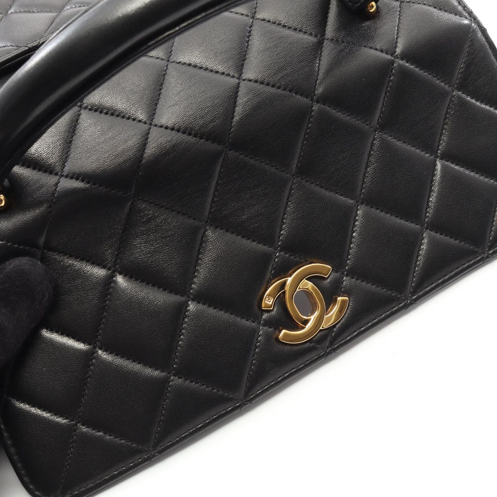 Chanel Handbag Matelasse Top Handle Black Lambskin Matelasse Handbag Ladies