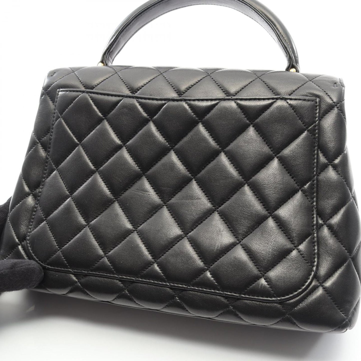 Chanel Handbag Matelasse Top Handle Black Lambskin Matelasse Handbag Ladies