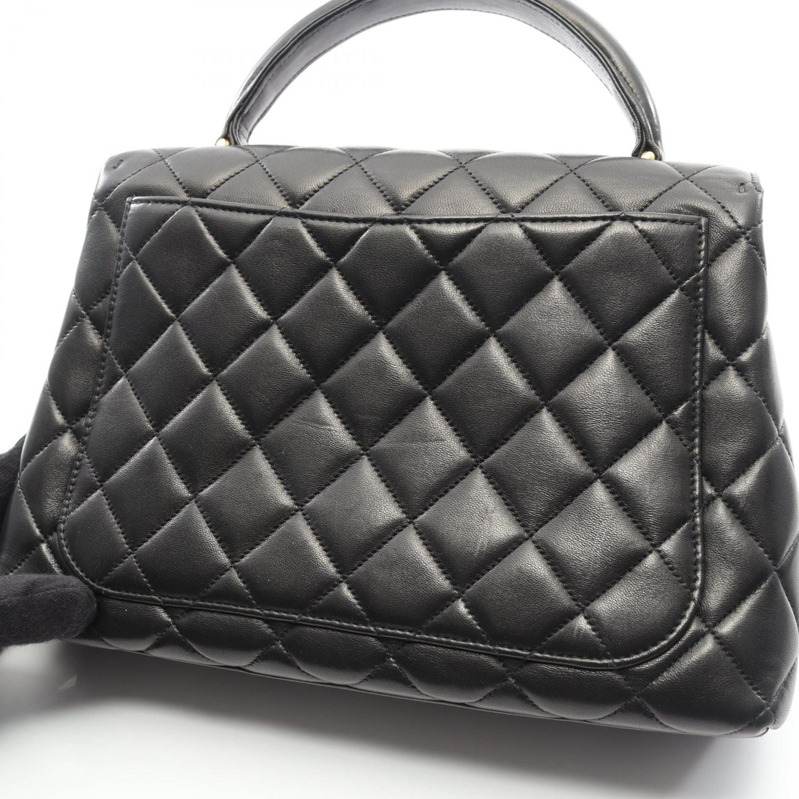 Chanel Handbag Matelasse Top Handle Black Lambskin Matelasse Handbag Ladies