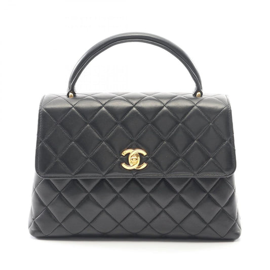 Chanel Handbag Matelasse Top Handle Black Lambskin Matelasse Handbag Ladies
