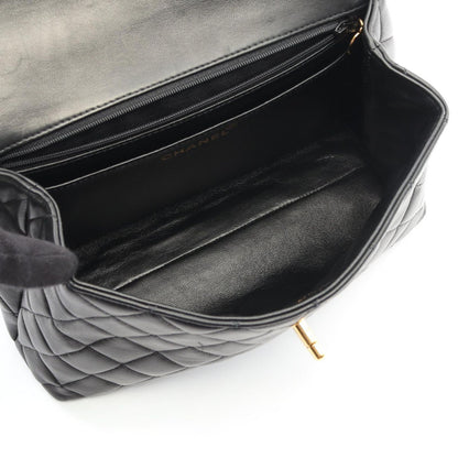 Chanel Handbag Matelasse Top Handle Black Lambskin Matelasse Handbag Ladies