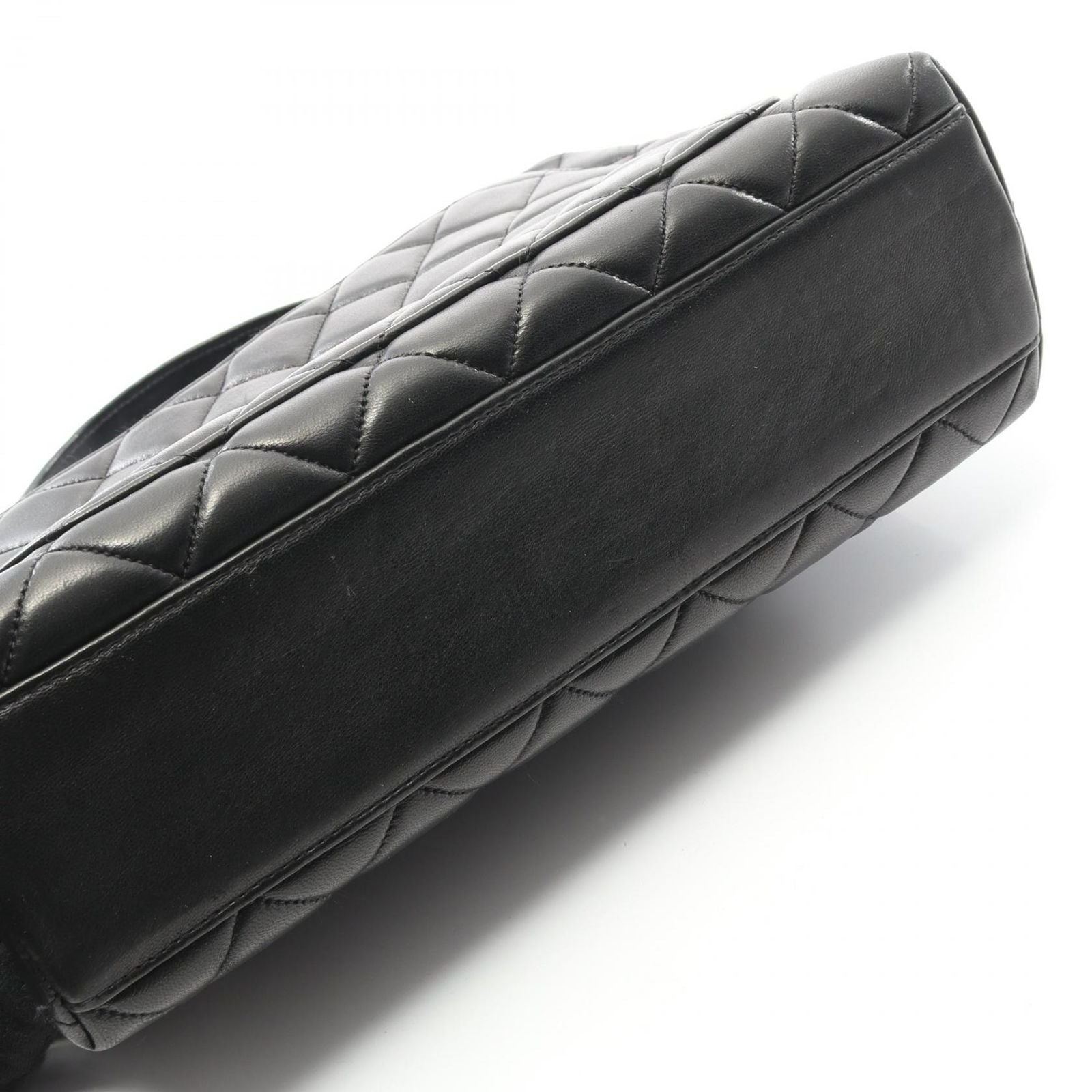 Chanel Handbag Matelasse Top Handle Black Lambskin Matelasse Handbag Ladies