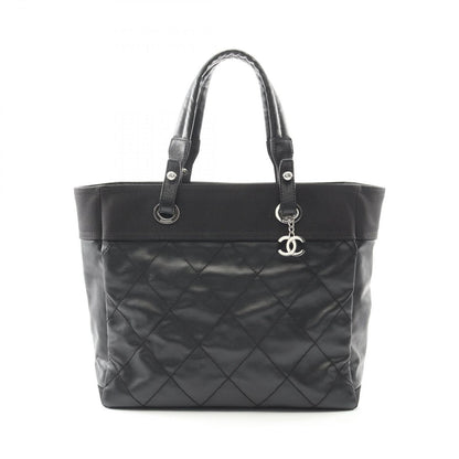 Chanel Tote Bag Paris Biarritz MM Black PVC Coated Canvas Leather Paris