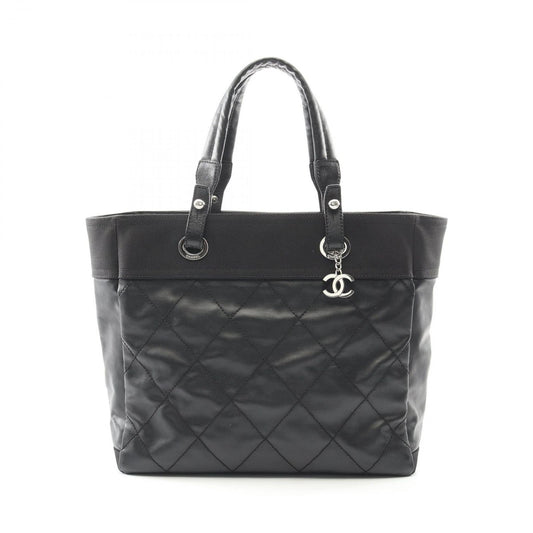 Chanel Tote Bag Paris Biarritz MM Black PVC Coated Canvas Leather Paris
