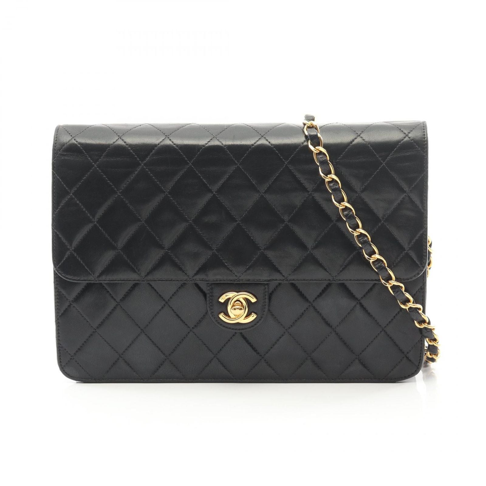 Chanel Shoulder Bag Matelasse Single Flap Black Lambskin Matelasse Single Flap