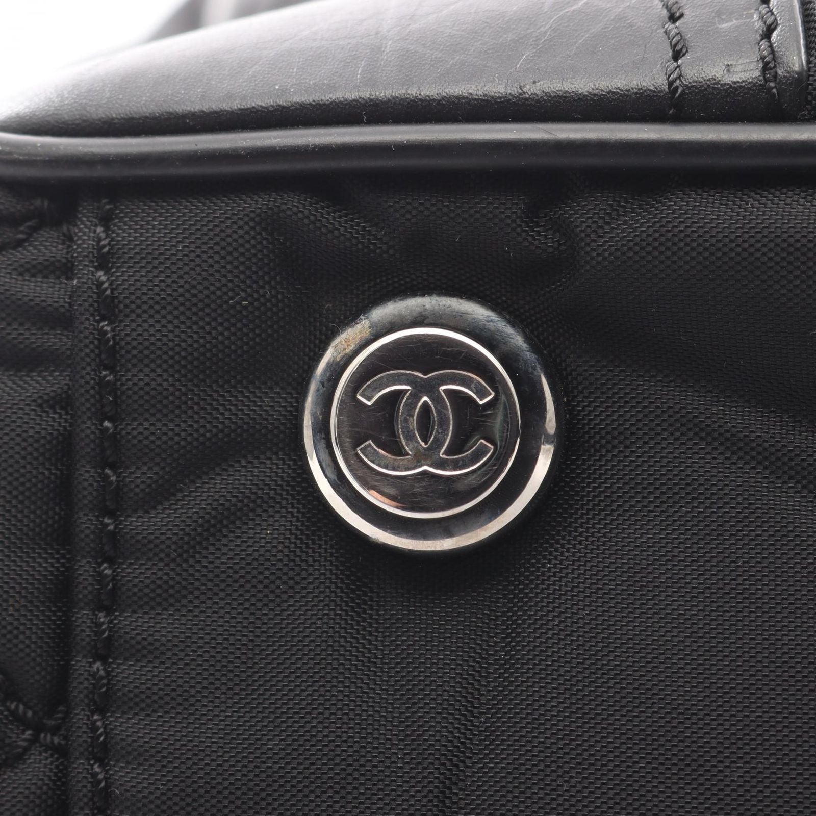 Chanel Tote Bag Paris New York Line A33100 Black Nylon Leather Paris New York