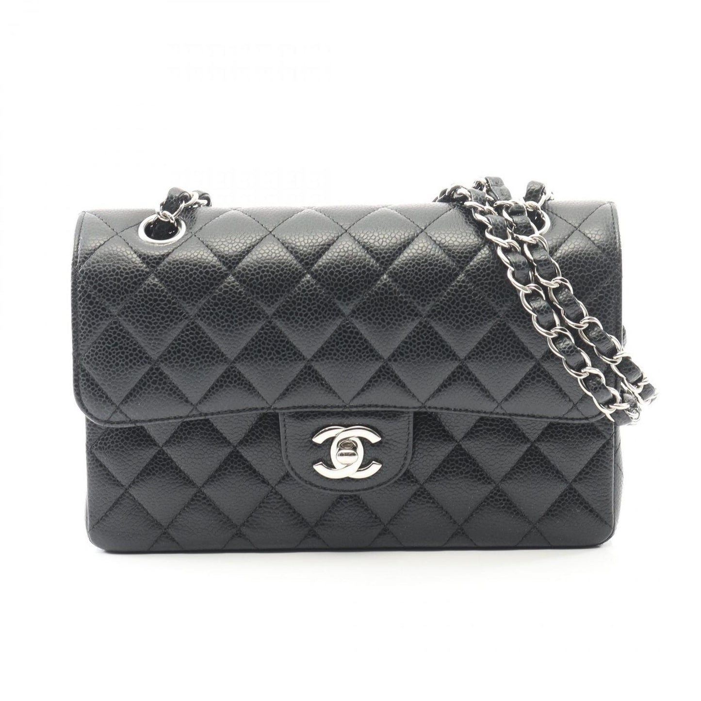 Chanel Shoulder Bag Matelasse W Flap Black Caviar Skin (grained Calf) Matelasse
