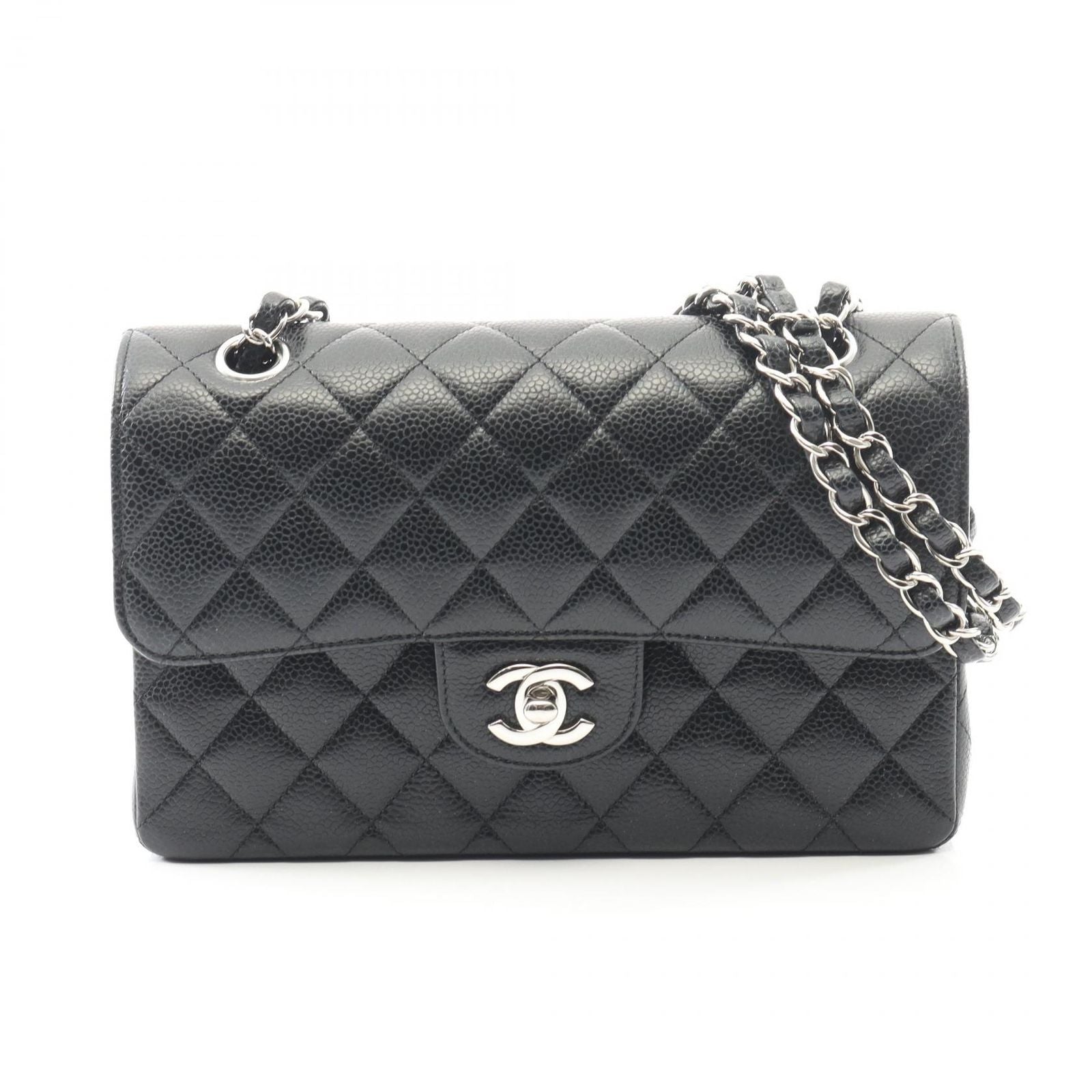 Chanel Shoulder Bag Matelasse W Flap Black Caviar Skin (grained Calf) Matelasse