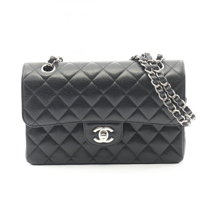 Chanel Shoulder Bag Matelasse W Flap Black Caviar Skin (grained Calf) Matelasse