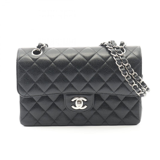 Chanel Shoulder Bag Matelasse W Flap Black Caviar Skin (grained Calf) Matelasse