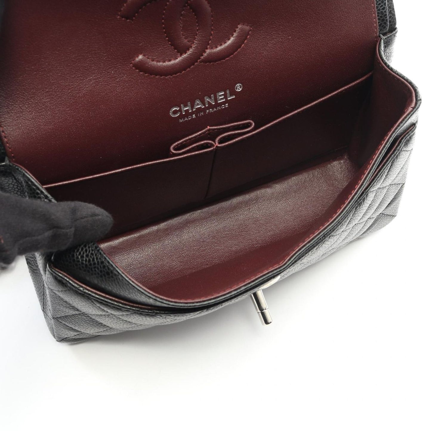 Chanel Shoulder Bag Matelasse W Flap Black Caviar Skin (grained Calf) Matelasse