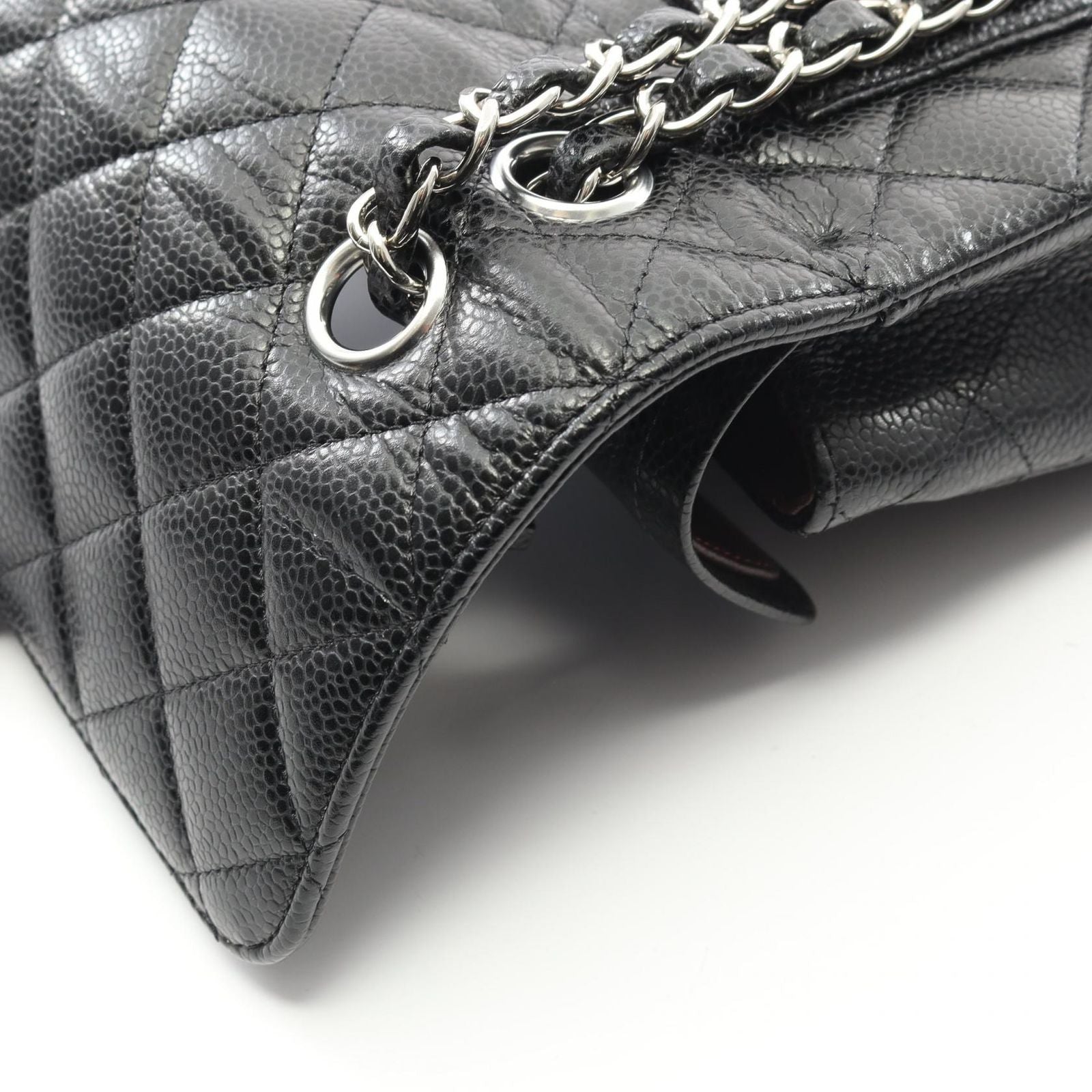 Chanel Shoulder Bag Matelasse W Flap Black Caviar Skin (grained Calf) Matelasse