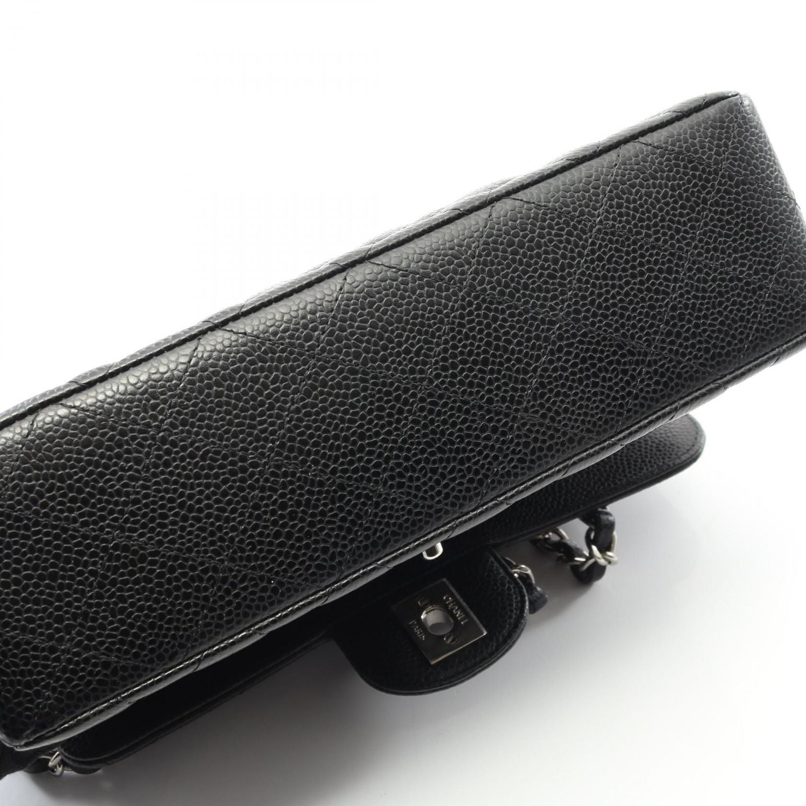 Chanel Shoulder Bag Matelasse W Flap Black Caviar Skin (grained Calf) Matelasse