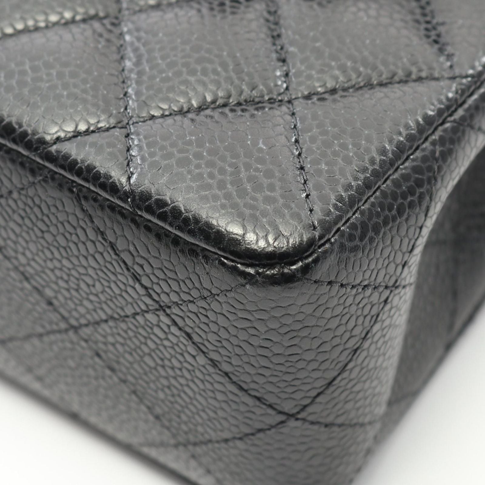 Chanel Shoulder Bag Matelasse W Flap Black Caviar Skin (grained Calf) Matelasse