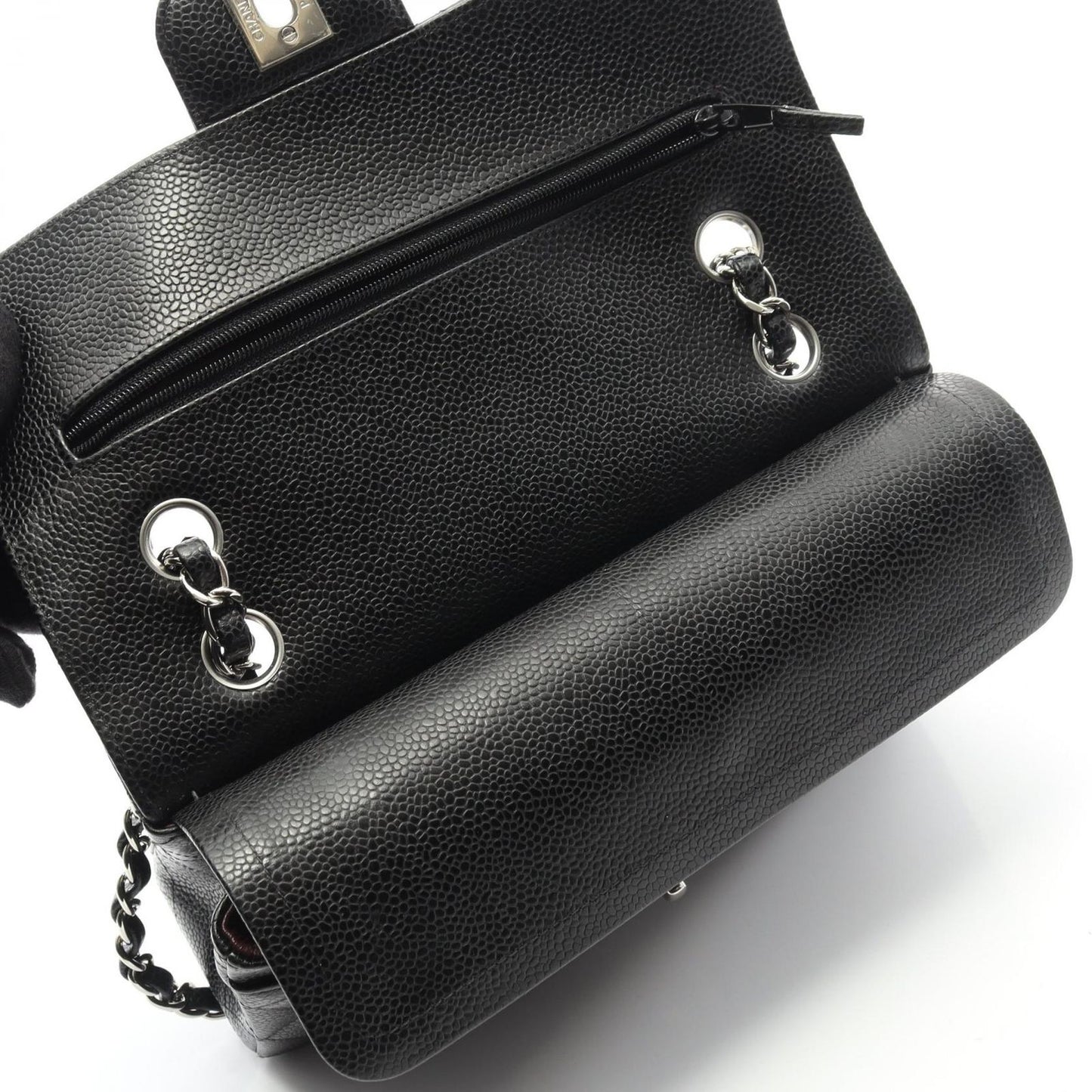 Chanel Shoulder Bag Matelasse W Flap Black Caviar Skin (grained Calf) Matelasse