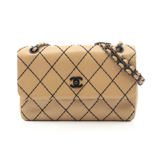 Chanel Shoulder Bag Wild Stitch Beige Leather Wild Stitch Chain Shoulder Ladies
