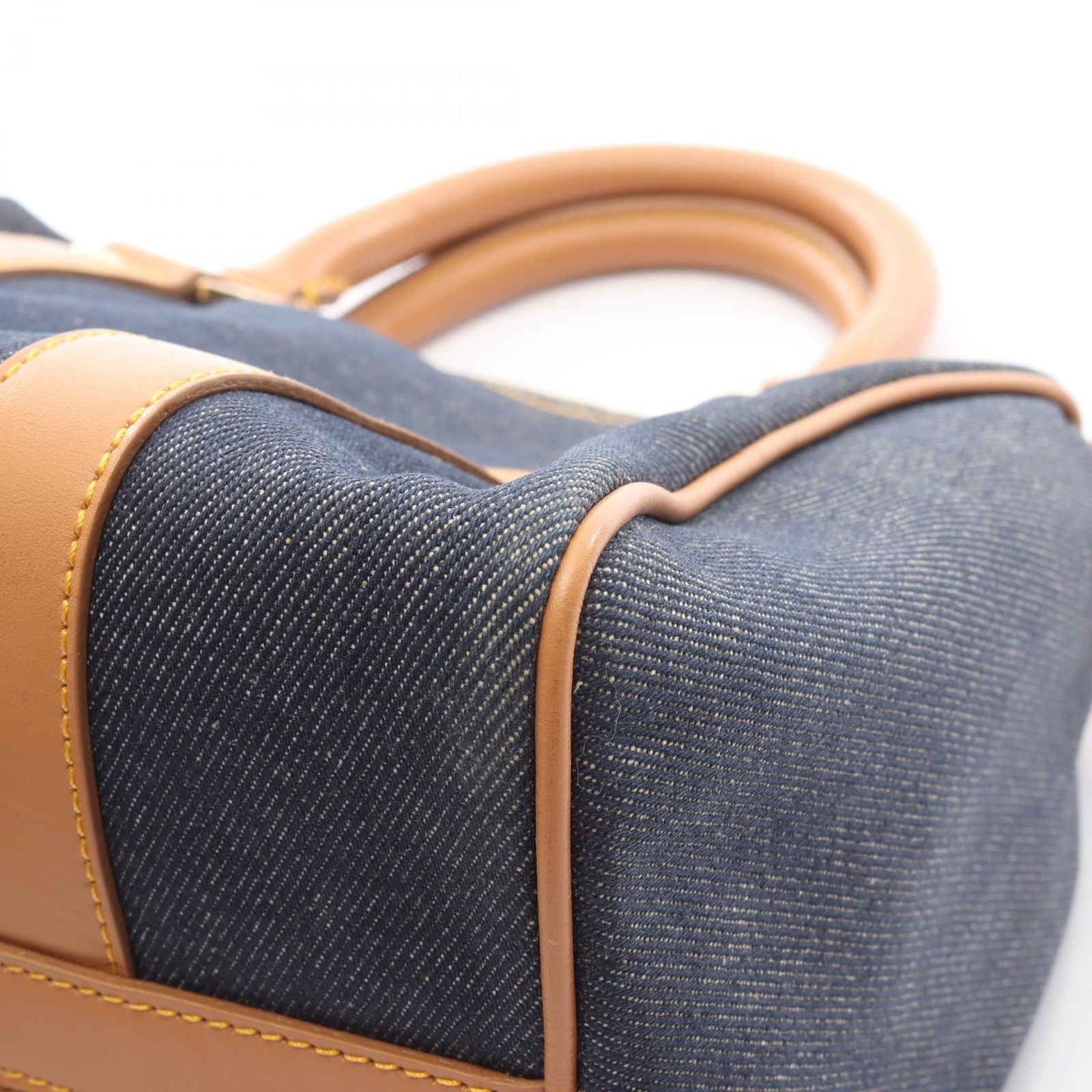 Dior Tote Bag Indigo Blue Denim Leather Mini Boston Bag Ladies a