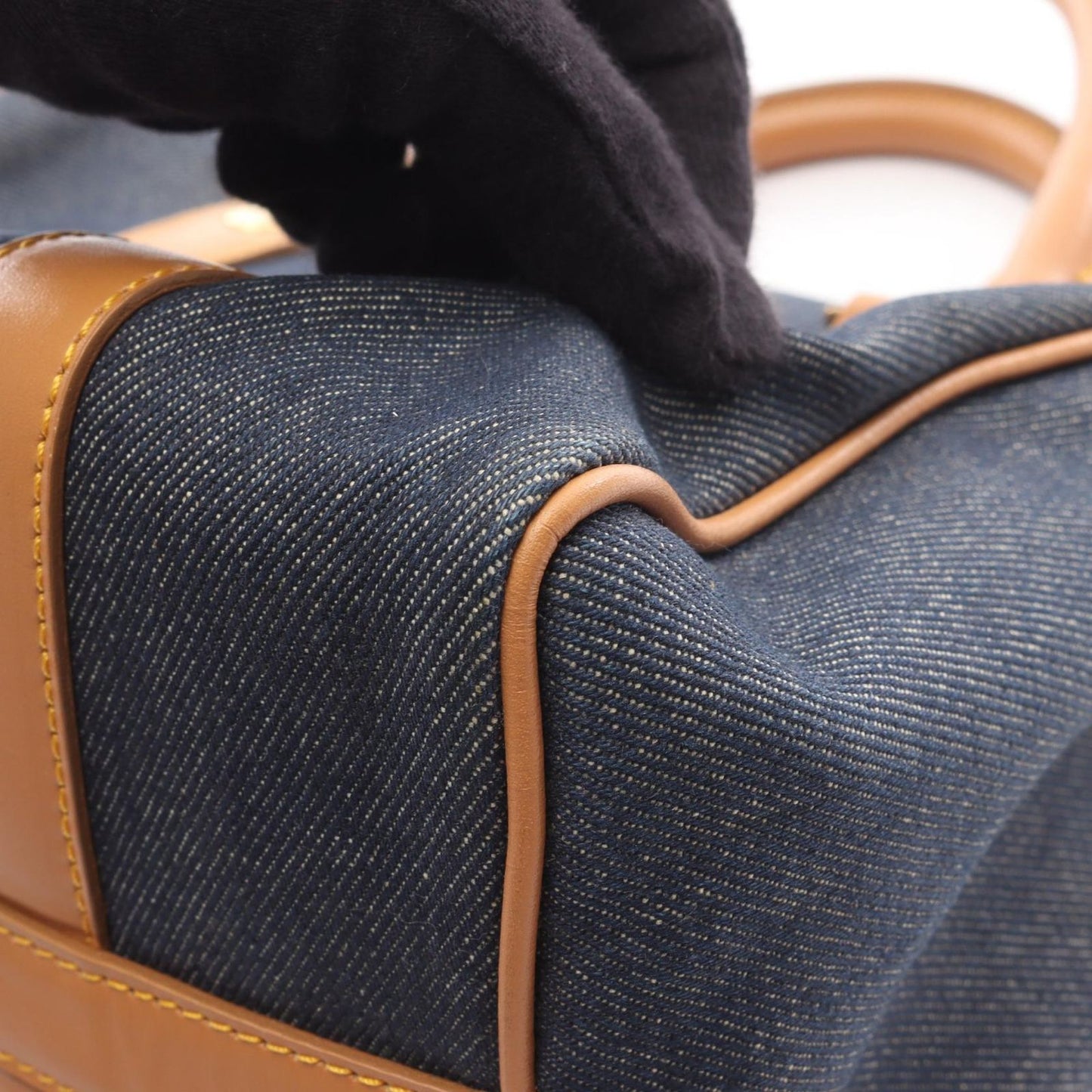 Dior Tote Bag Indigo Blue Denim Leather Mini Boston Bag Ladies a