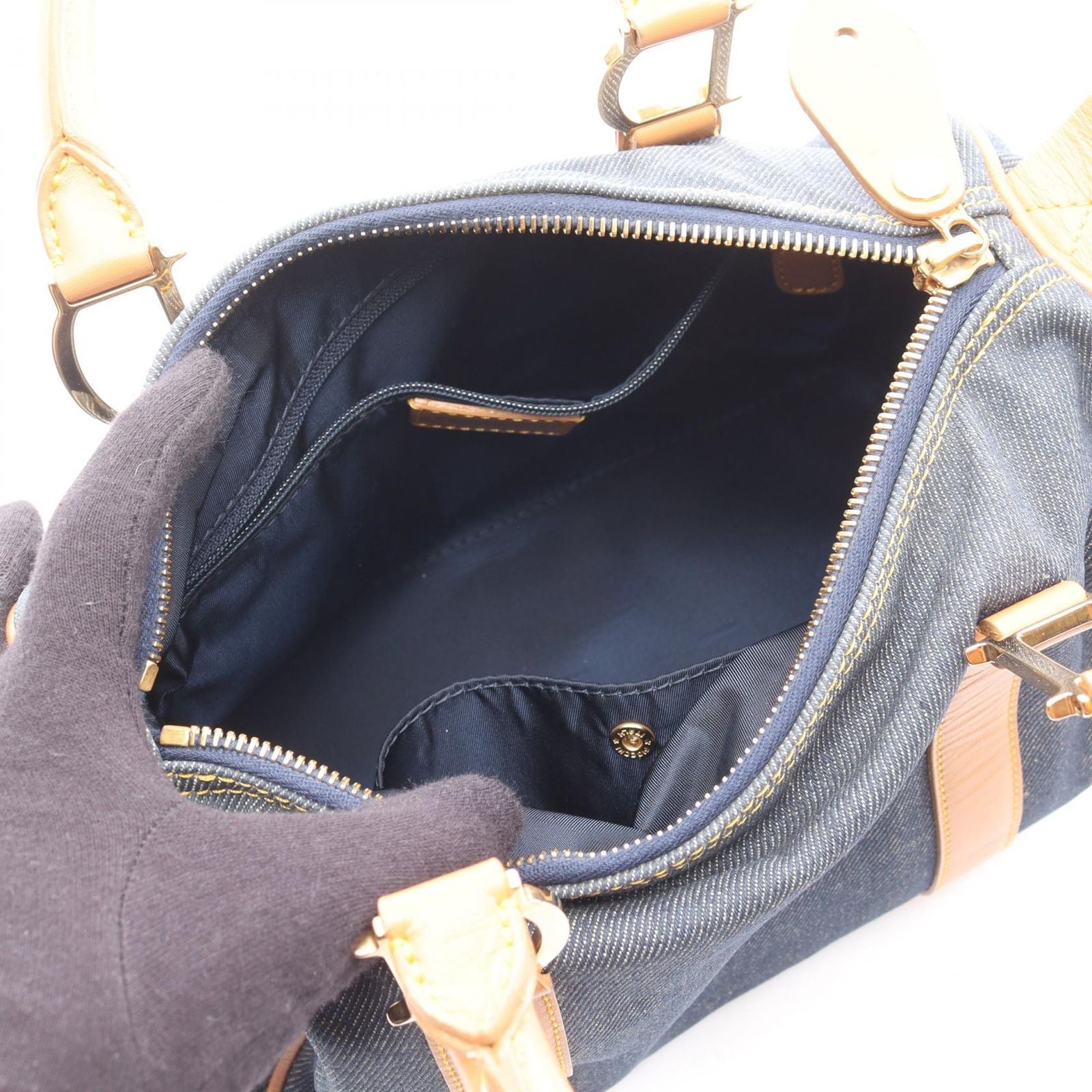 Dior Tote Bag Indigo Blue Denim Leather Mini Boston Bag Ladies a