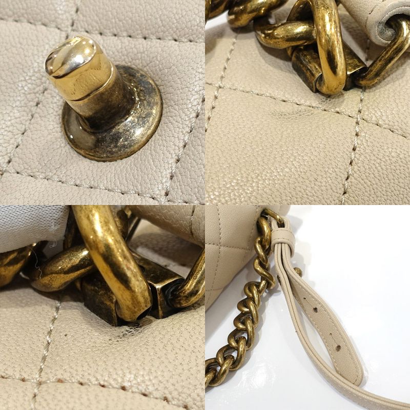 Chanel Quilted Chain Shoulder Bag Leather Beige Gdhardware Vintage