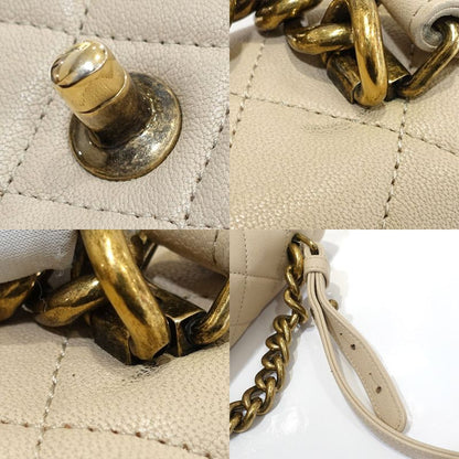 Chanel Quilted Chain Shoulder Bag Leather Beige Gdhardware Vintage