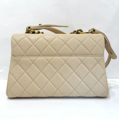 Chanel Quilted Chain Shoulder Bag Leather Beige Gdhardware Vintage