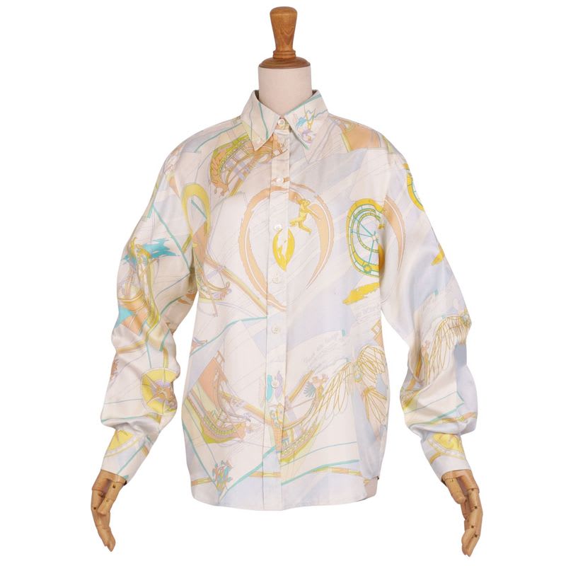 Hermes Margiela Period Blouse Button Down Shirt Long Sleeve Silk
