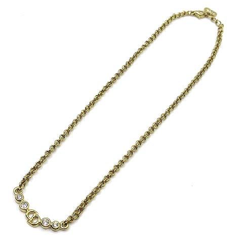 Christian Dior Logo Tennis Necklace Pendant Chain Gold Vintage Aa