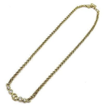 Christian Dior Logo Tennis Necklace Pendant Chain Gold Vintage Aa