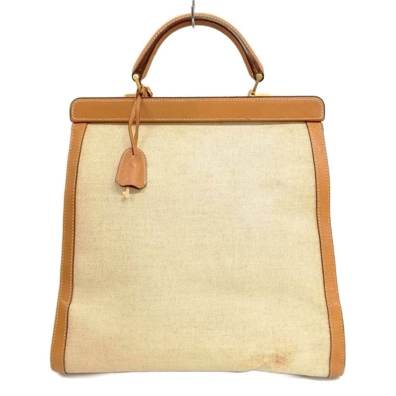 Gucci Old Gucci Vintage Canvas Leather Boston Bag Handbag Beige Camel