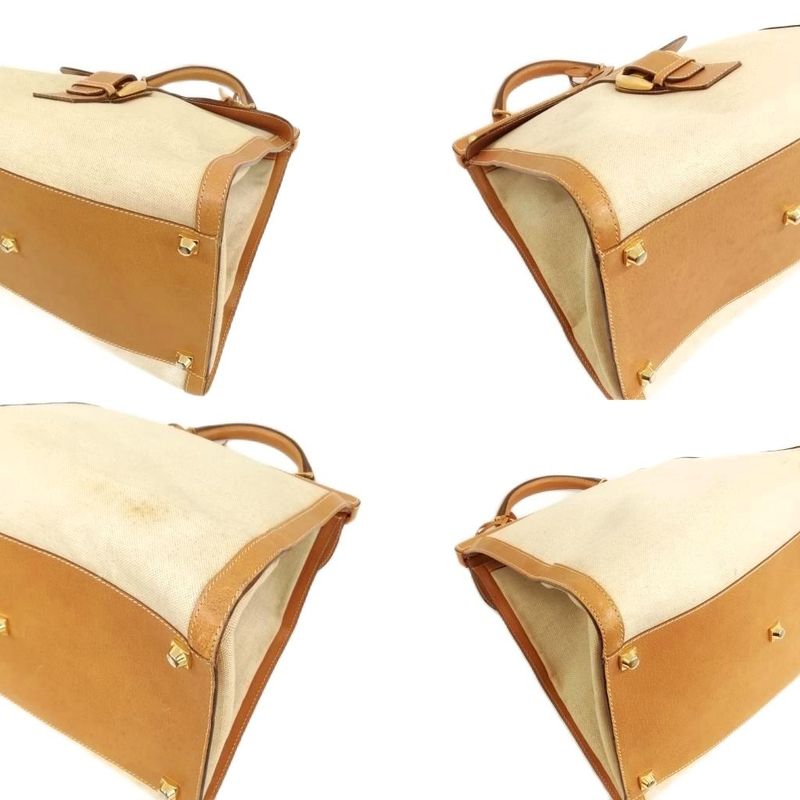 Gucci Old Gucci Vintage Canvas Leather Boston Bag Handbag Beige Camel