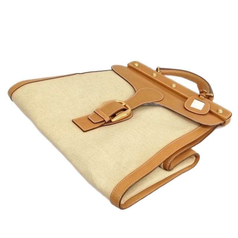 Gucci Old Gucci Vintage Canvas Leather Boston Bag Handbag Beige Camel