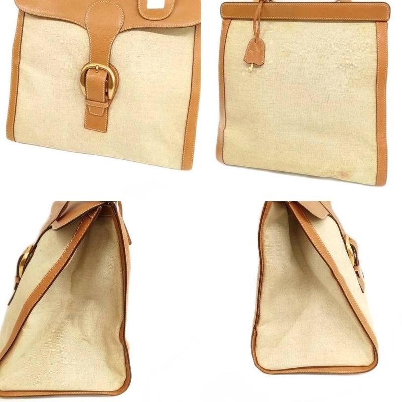 Gucci Old Gucci Vintage Canvas Leather Boston Bag Handbag Beige Camel