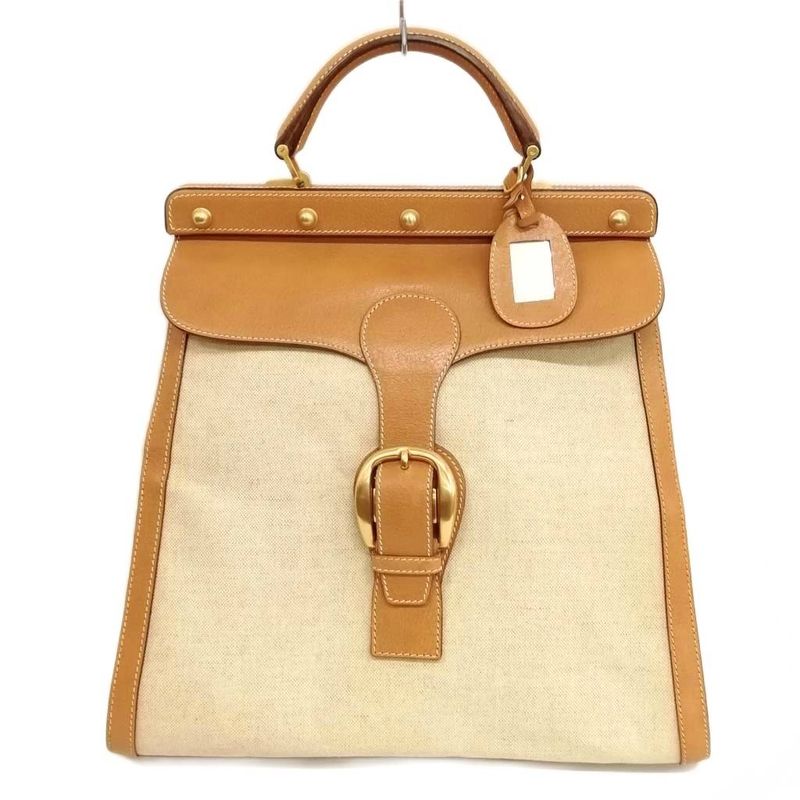 Gucci Old Gucci Vintage Canvas Leather Boston Bag Handbag Beige Camel