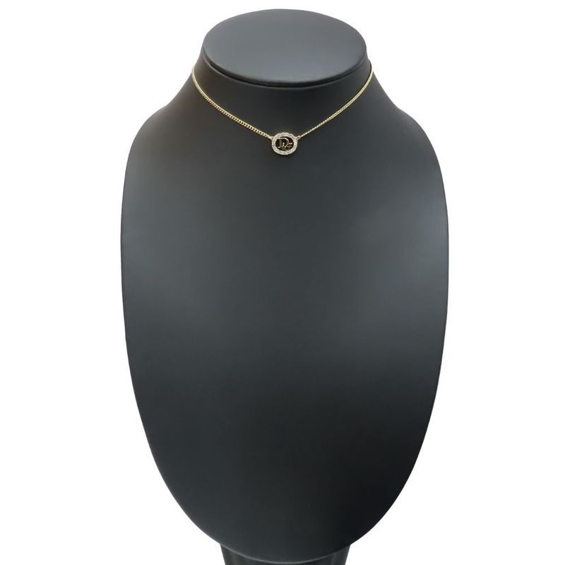 Christian Dior Necklace Metal Rhinestone Gold CD Logo GP Accessories Ladies