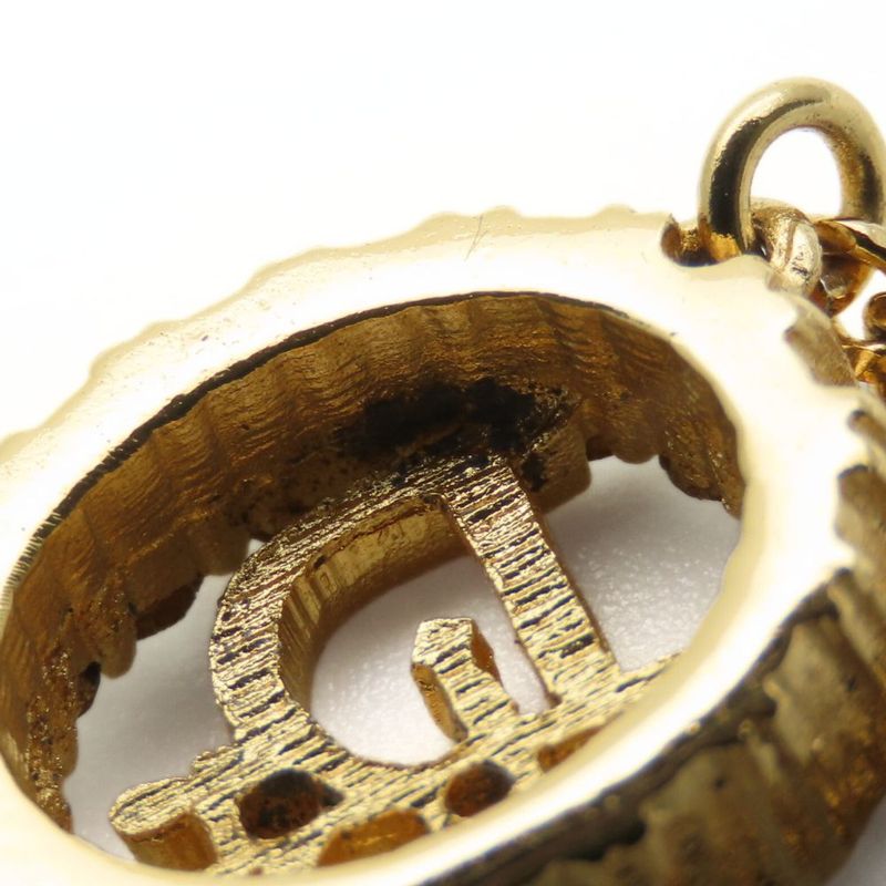 Christian Dior Necklace Metal Rhinestone Gold CD Logo GP Accessories Ladies