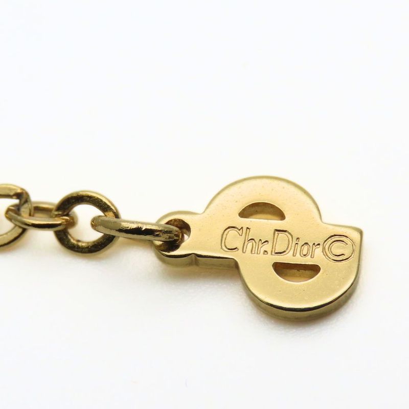 Christian Dior Necklace Metal Rhinestone Gold CD Logo GP Accessories Ladies