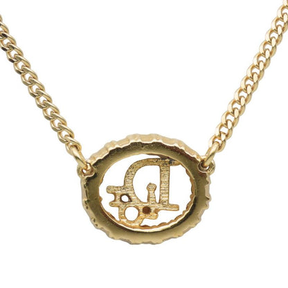 Christian Dior Necklace Metal Rhinestone Gold CD Logo GP Accessories Ladies