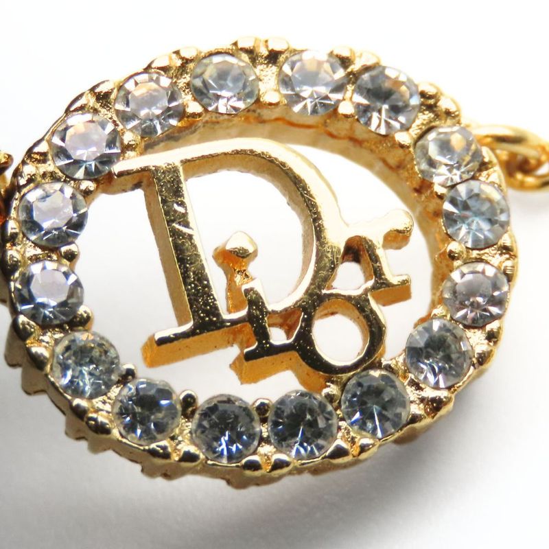 Christian Dior Necklace Metal Rhinestone Gold CD Logo GP Accessories Ladies