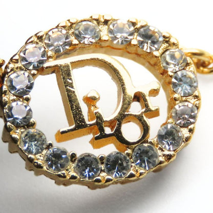 Christian Dior Necklace Metal Rhinestone Gold CD Logo GP Accessories Ladies