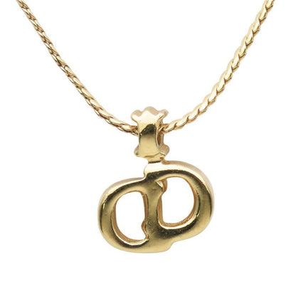 Christian Dior Necklace CD Logo Metal Rhinestone Gold Accessory Plated GP
