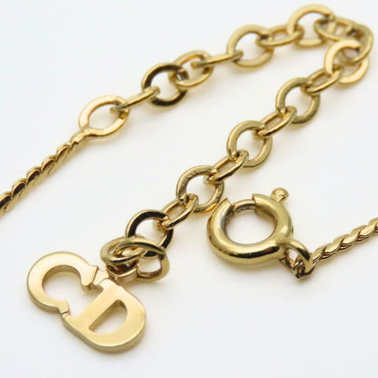 Christian Dior Necklace CD Logo Metal Rhinestone Gold Accessory Plated GP
