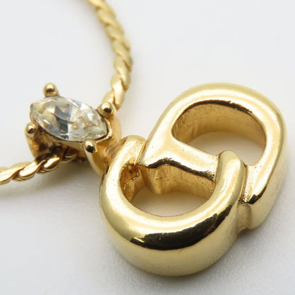 Christian Dior Necklace CD Logo Metal Rhinestone Gold Accessory Plated GP