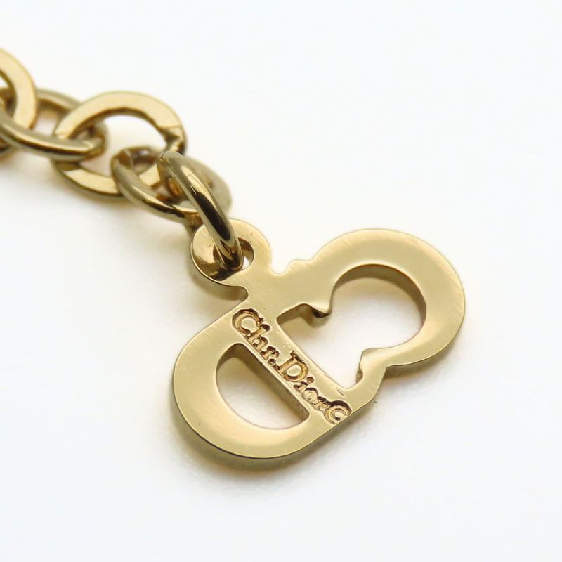 Christian Dior Necklace CD Logo Metal Rhinestone Gold Accessory Plated GP