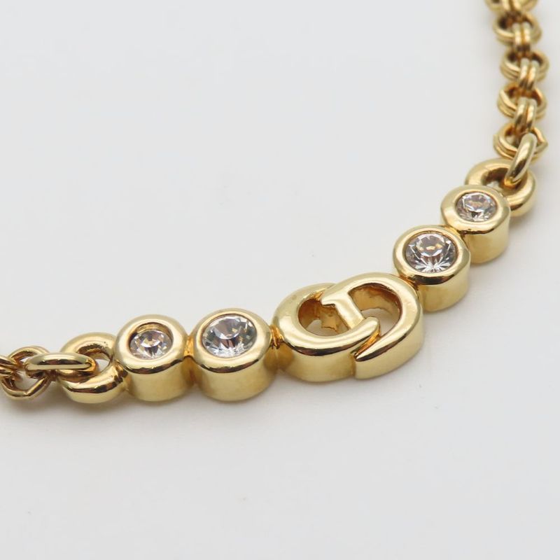 Christian Dior Necklace CD Logo Metal Rhinestone Gold Plated Choker Accessory