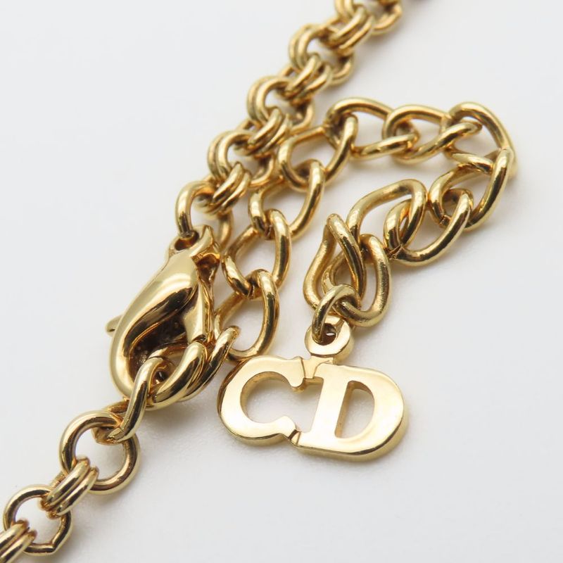 Christian Dior Necklace CD Logo Metal Rhinestone Gold Plated Choker Accessory