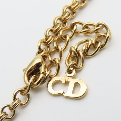 Christian Dior Necklace CD Logo Metal Rhinestone Gold Plated Choker Accessory