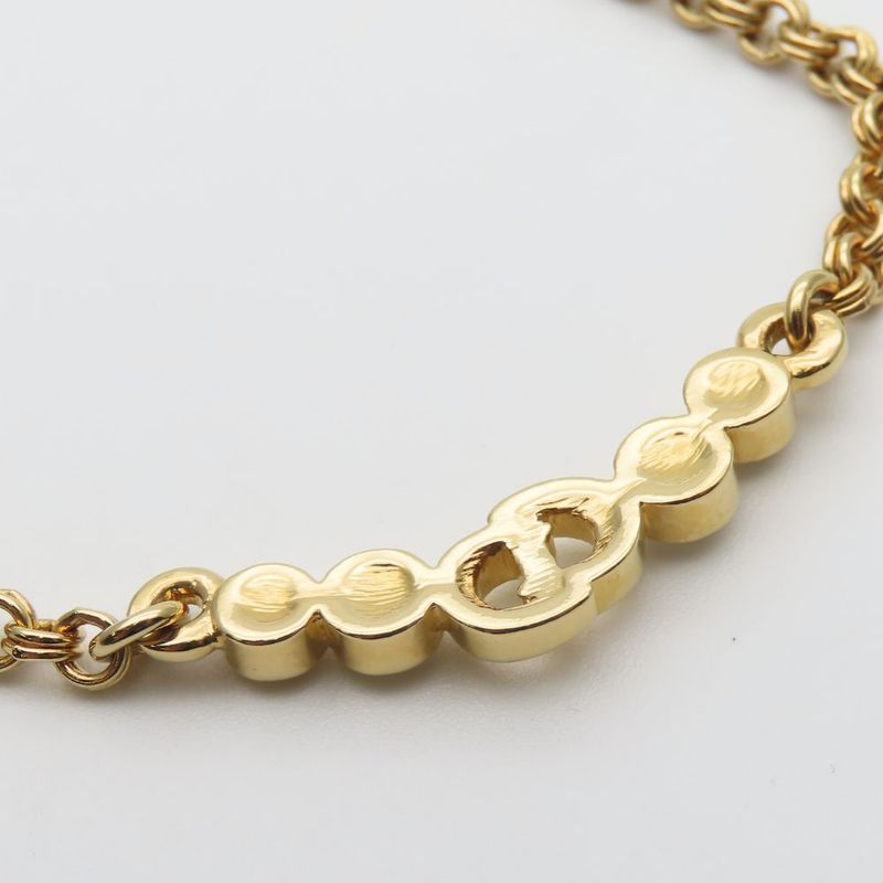 Christian Dior Necklace CD Logo Metal Rhinestone Gold Plated Choker Accessory